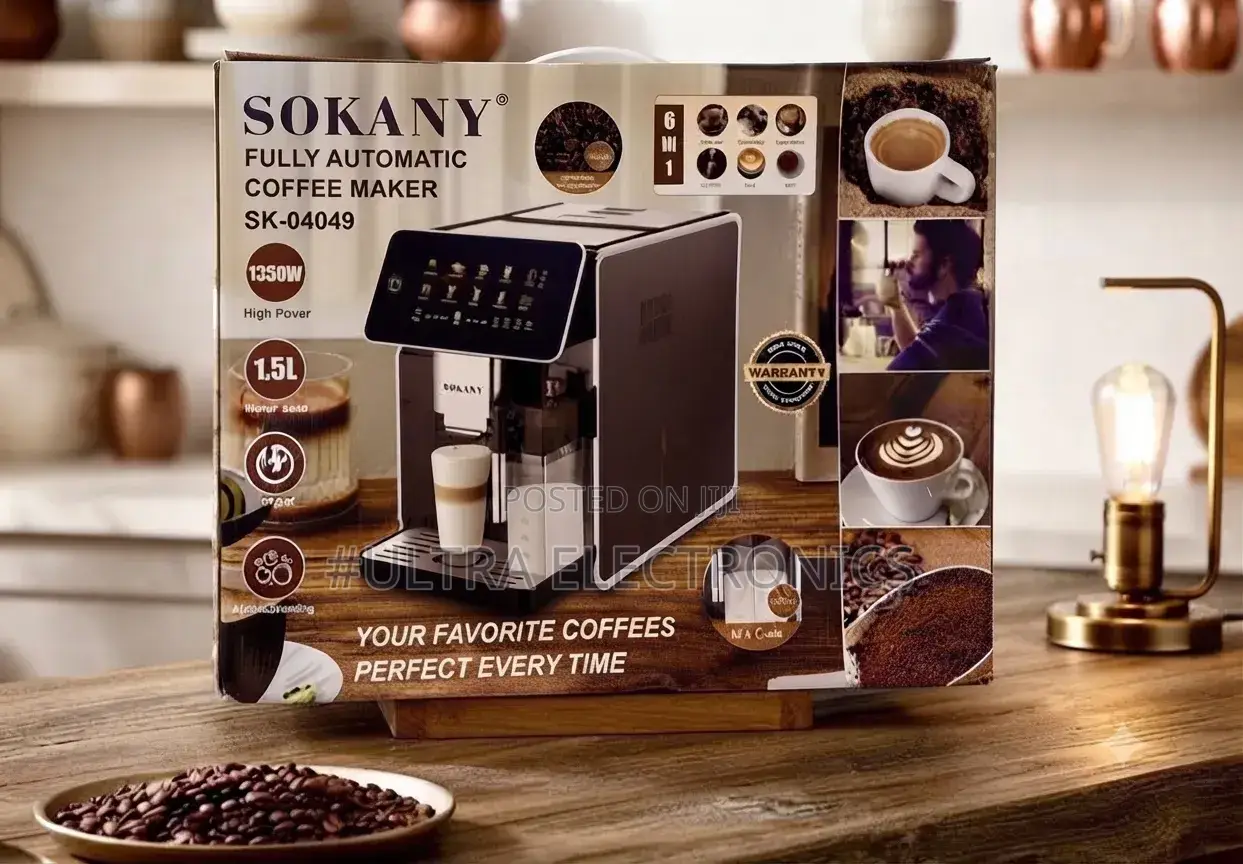 SOKANY SK-04049 Fully Automatic Coffee Maker – 1350W | 1.5L | 20 Bar
