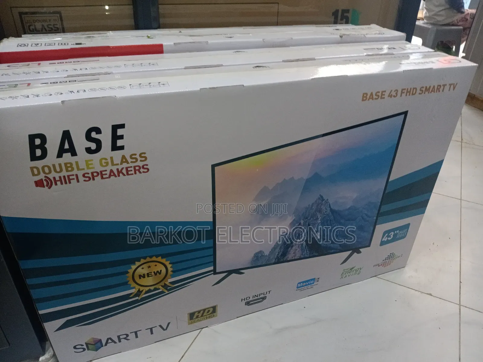 Base Doubel Gelass Hifi Speaker Base 43 FHD Smart TV Andraid 2026 Mode