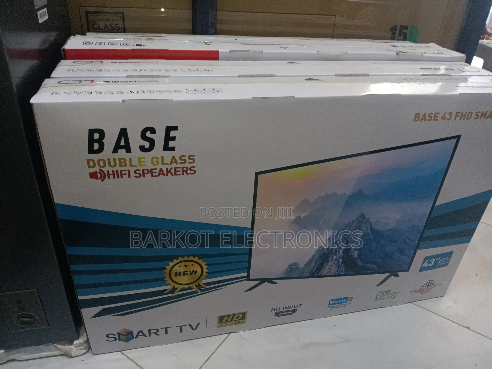 Base Doubel Gelass Hifi Speaker Base 43 FHD Smart TV Andraid 2026 Mode