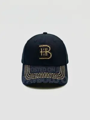 Black Cotton Baseball Cap - Gold 'B' Logo Gold Accent Stitching