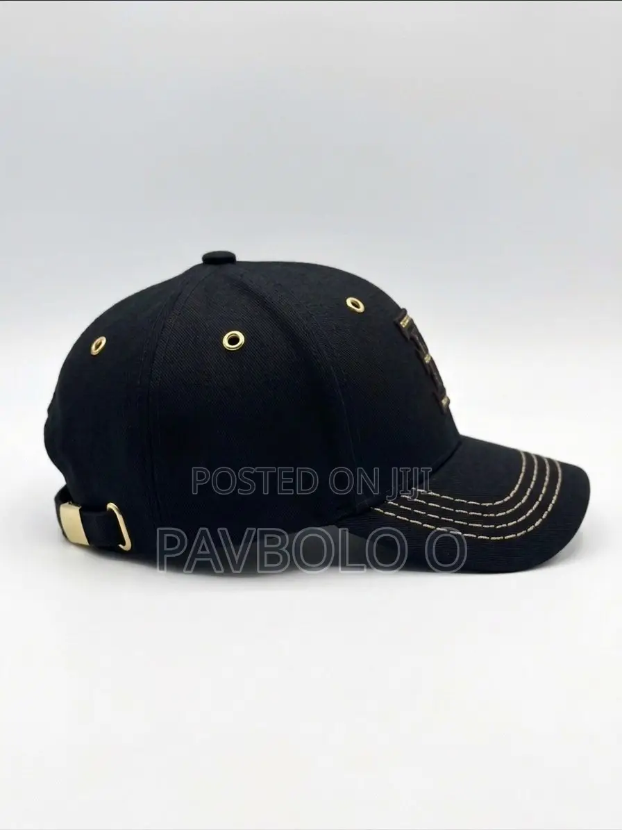 Black Cotton Baseball Cap - Gold 'B' Logo Gold Accent Stitching