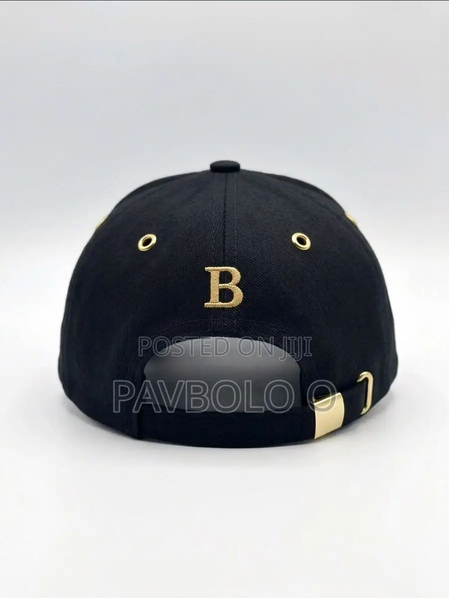 Black Cotton Baseball Cap - Gold 'B' Logo Gold Accent Stitching