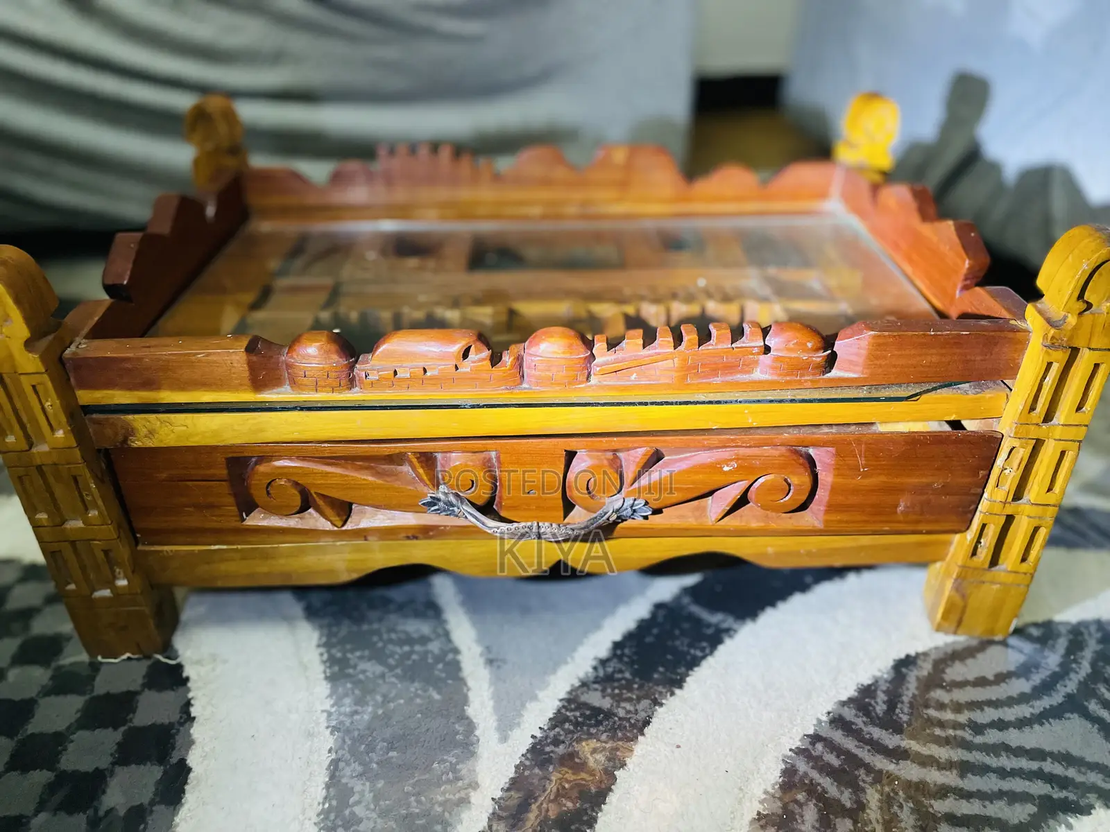 Handcarved Ethiopian Wooden Coffee Table / Rekebot