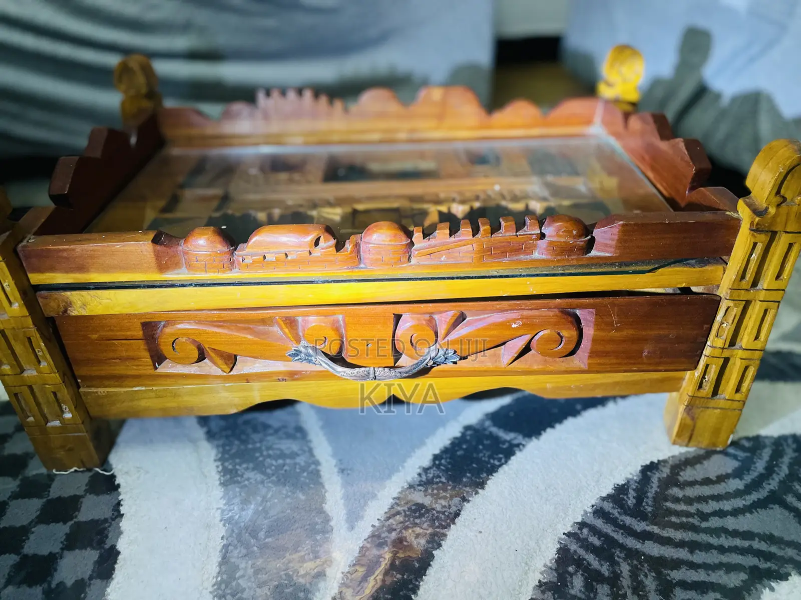 Handcarved Ethiopian Wooden Coffee Table / Rekebot