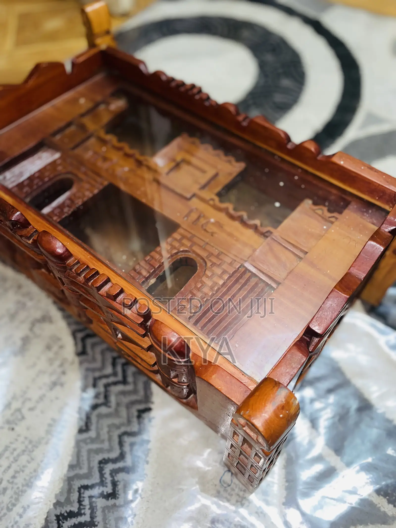 Handcarved Ethiopian Wooden Coffee Table / Rekebot