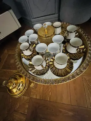 Gold Crystal Rekebot Coffee Set With Incense Burner Accessories