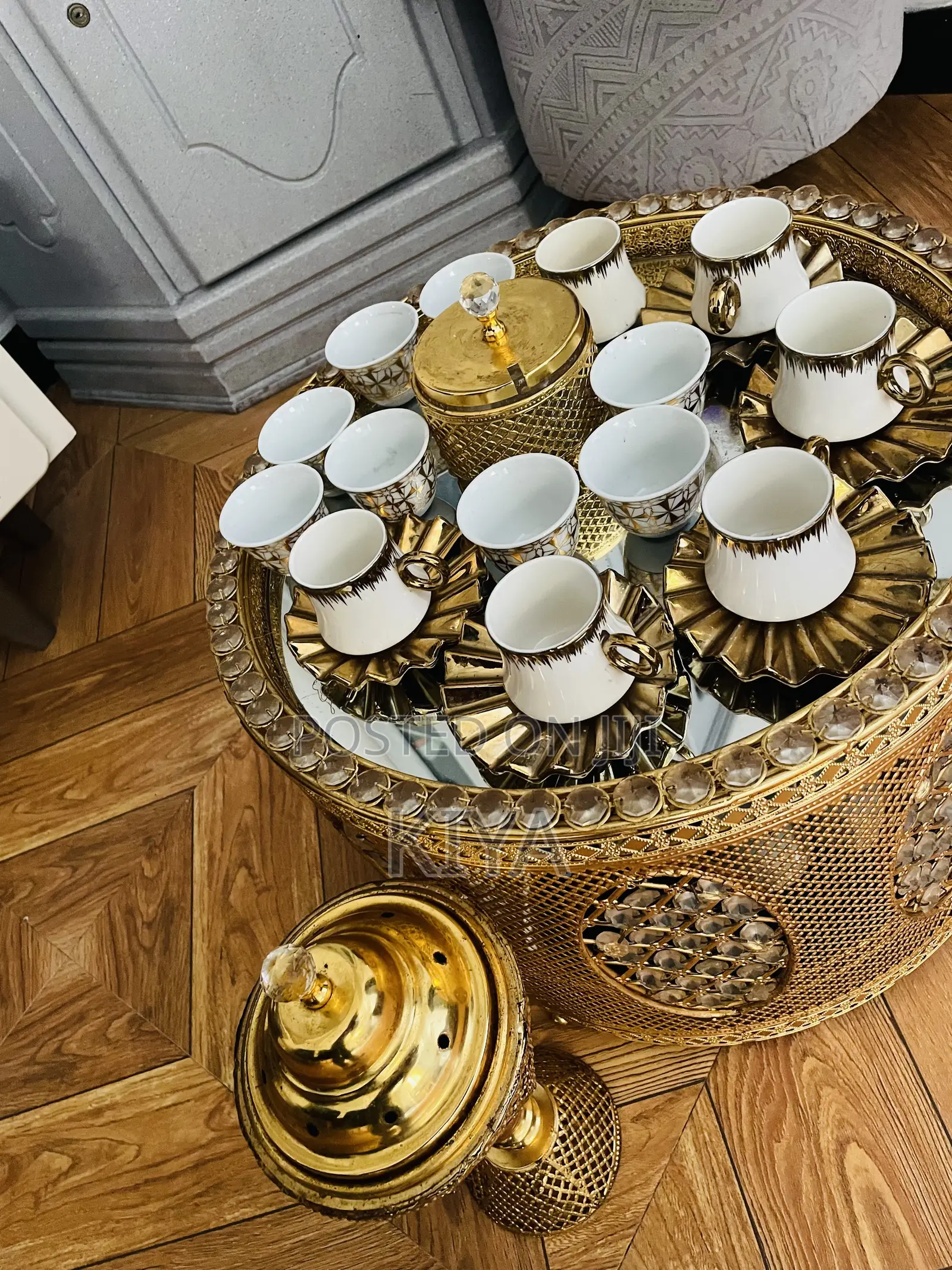 Gold Crystal Rekebot Coffee Set With Incense Burner Accessories