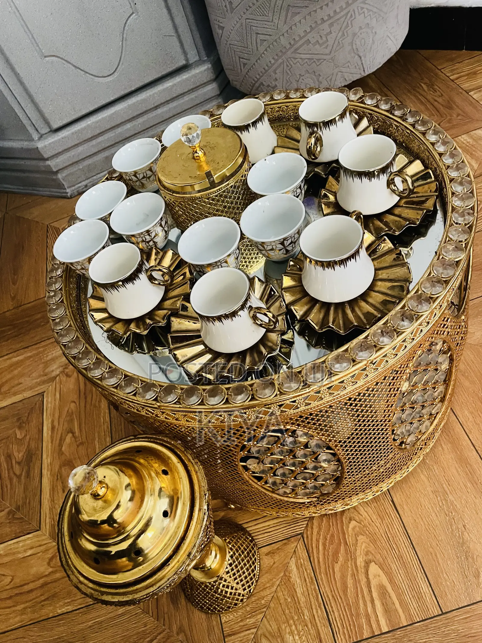Gold Crystal Rekebot Coffee Set With Incense Burner Accessories