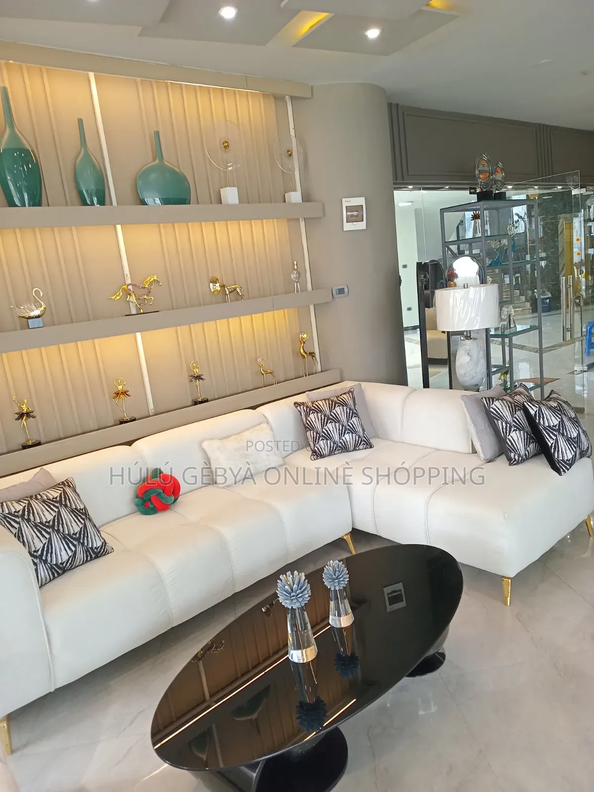 Luxury Ivory L-Shaped Sectional Sofa