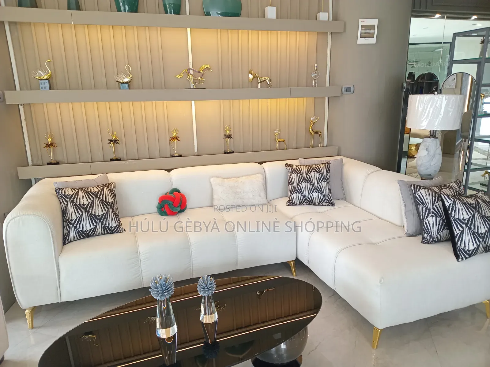 Luxury Ivory L-Shaped Sectional Sofa