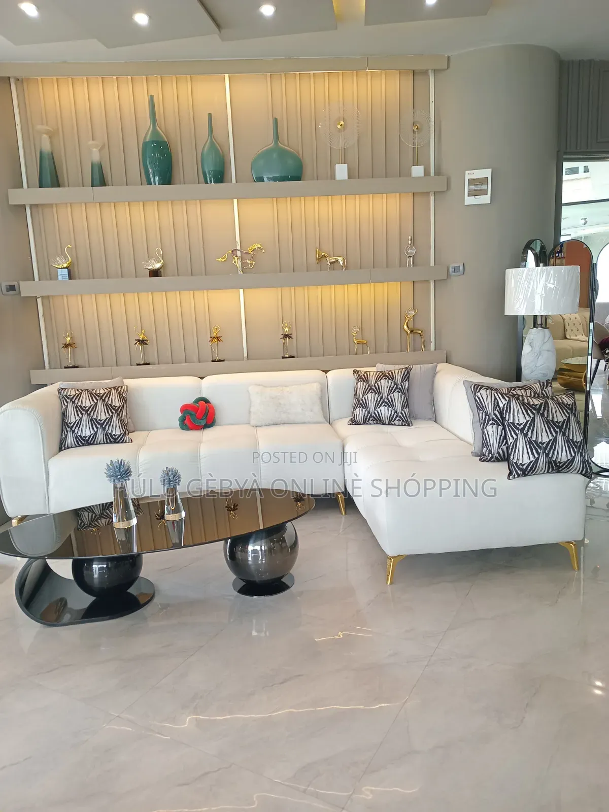 Luxury Ivory L-Shaped Sectional Sofa