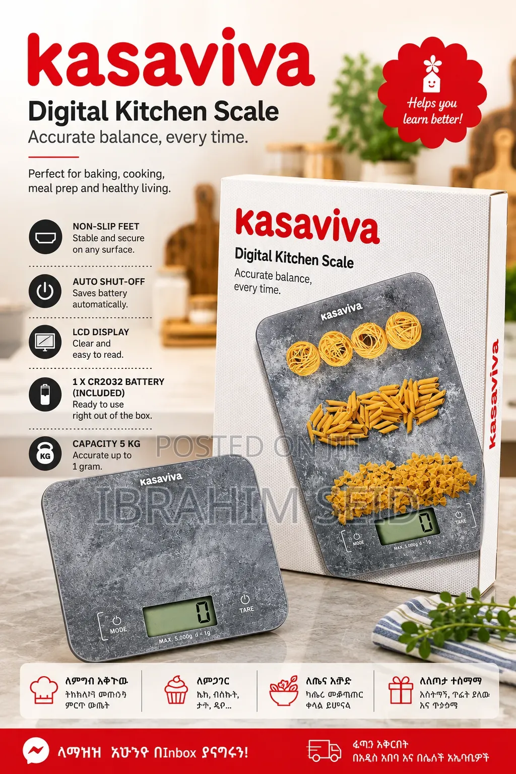 Kasaviva Digital Kitchen Scale 5kg Made in Italy