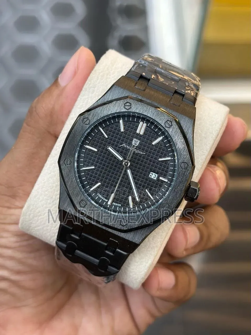 POEDAGAR King Oak Quartz Men's Watch. FULL Black