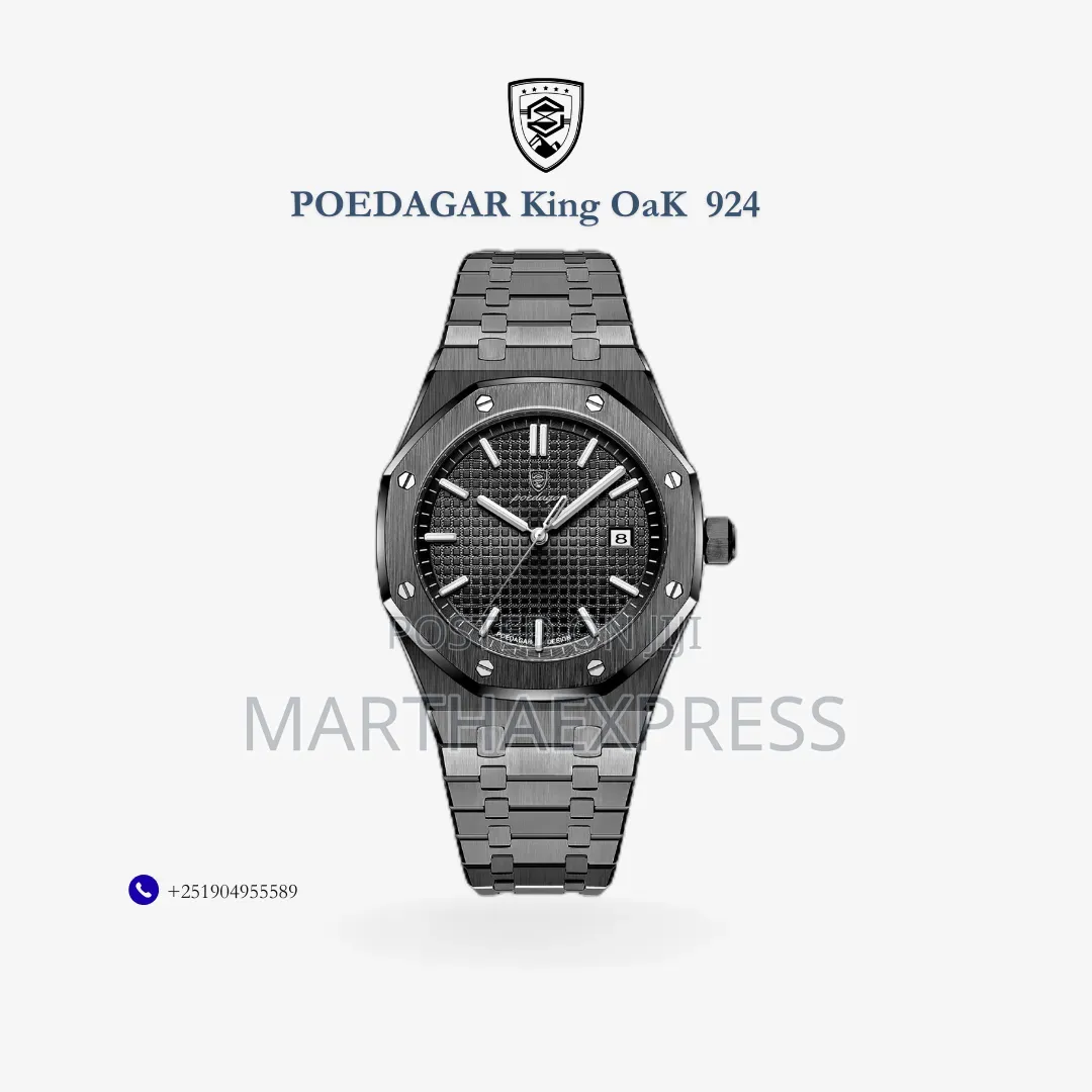 POEDAGAR King Oak Quartz Men's Watch. FULL Black
