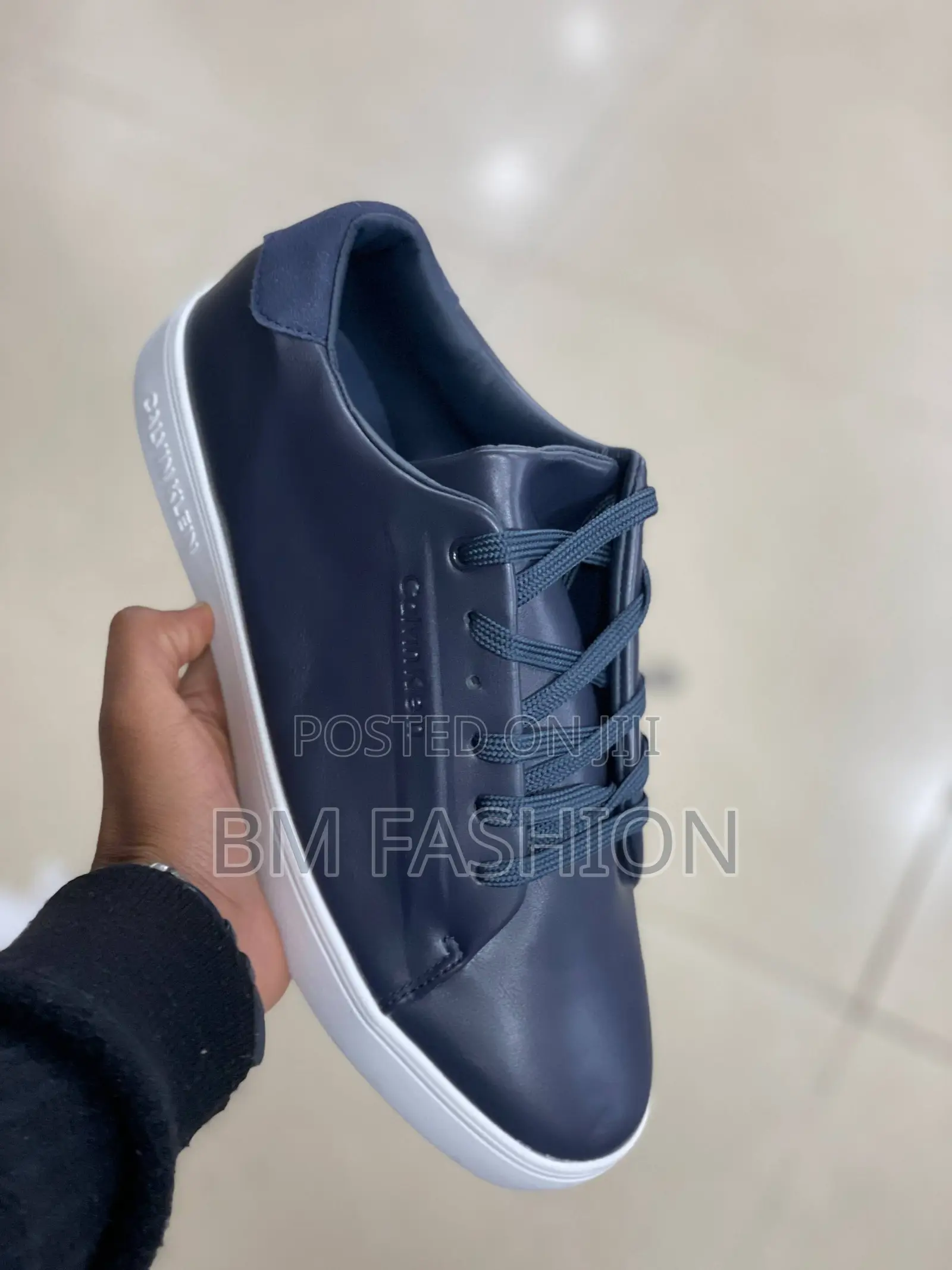 Ck Blue Black Mens Leather Calvin Klein Elegant Flat Footwear
