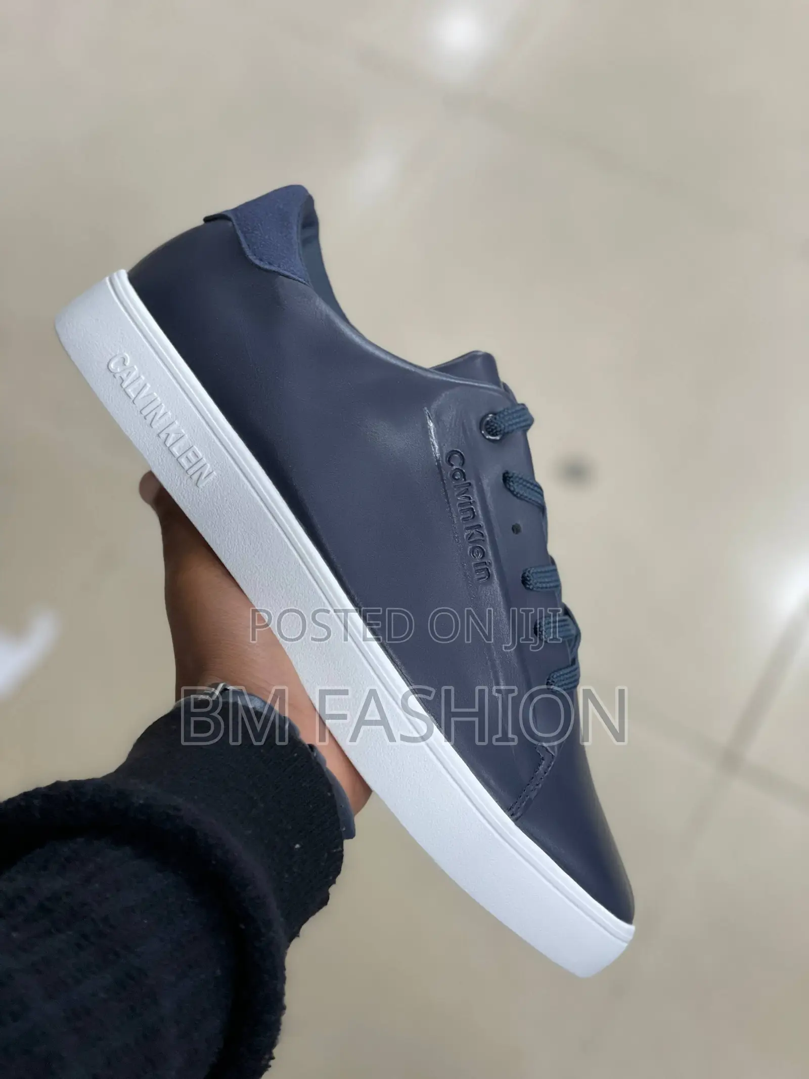 Ck Blue Black Mens Leather Calvin Klein Elegant Flat Footwear