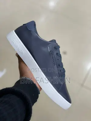 Ck Blue Black Mens Leather Calvin Klein Elegant Flat Footwear