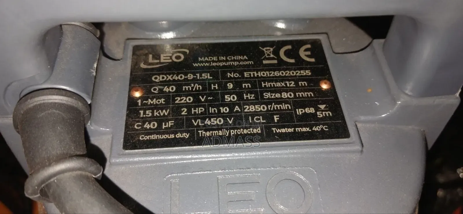 Original LEO 2HP Submersible Water Pump (የጉድጓድ ውሃ ማውጫ ፓምፕ)