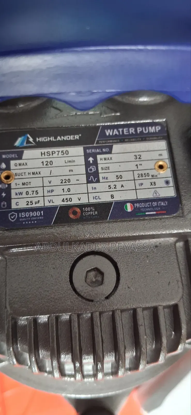 Highlander Sumersible Pump 1hp Italy
