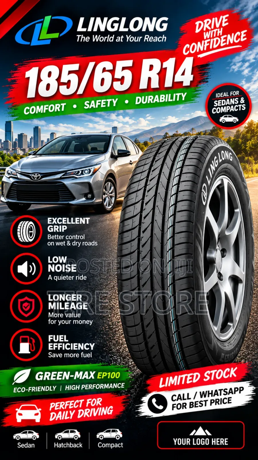 185 65 R14 Linglong Vitz Car Tyre and Weyane Dx Car