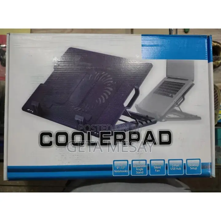 Laptop Stand With Silent Cooling Fan 2-USB Hub - For 9"-17" Notebook