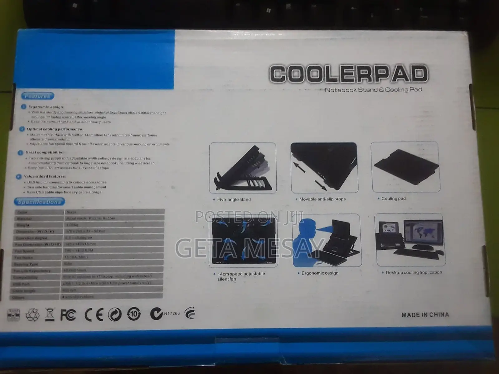 Laptop Stand With Silent Cooling Fan 2-USB Hub - For 9"-17" Notebook