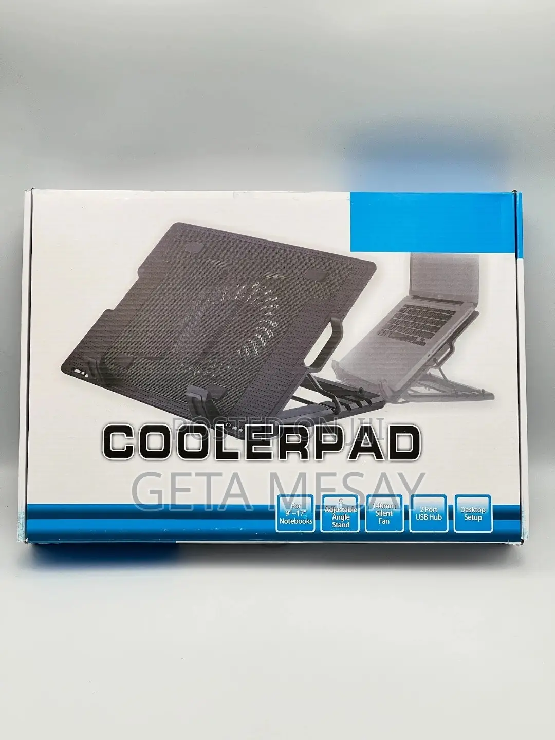 Laptop Stand With Silent Cooling Fan 2-USB Hub - For 9"-17" Notebook