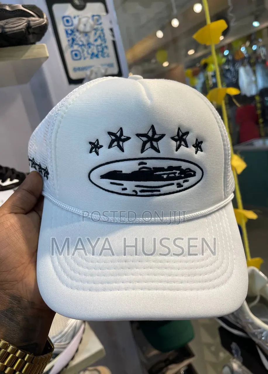 Stylish White Trucker Cap With Embroidered Stars - Brand New