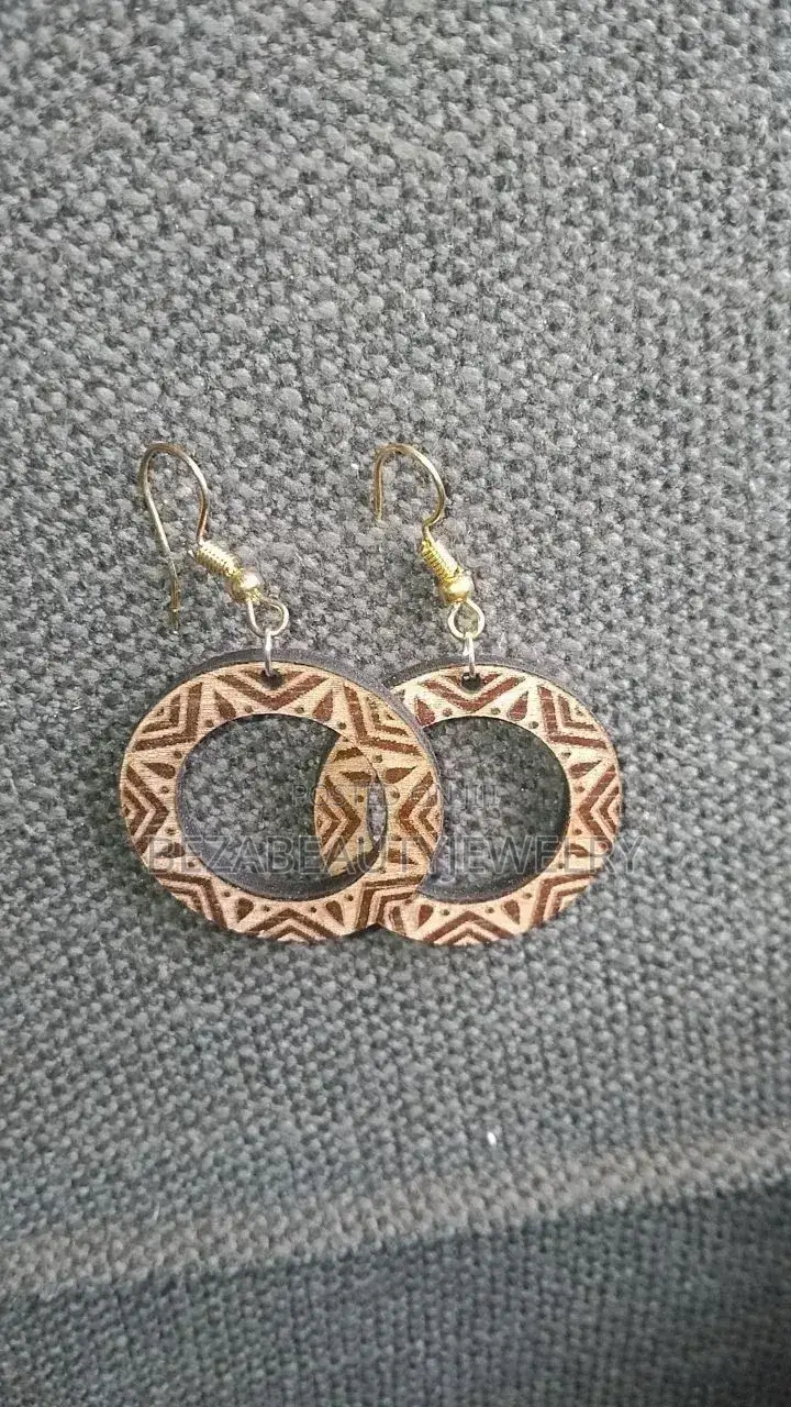 Handcrafted Wooden Dangle Earrings – Tribal / Boho Geometric Design