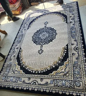 Turkish Persian-Style Navy Blue Cream Living Room Carpet / Rug