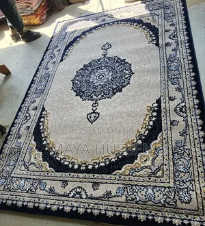 Turkish Persian-Style Navy Blue Cream Living Room Carpet / Rug
