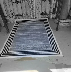 Minimalist Grey Black Striped Border Carpet / Rug - Brand New