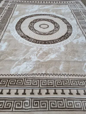 Modern Beige Brown Greek Key Circle Carpet / Rug - Brand New