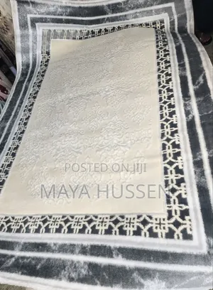 Modern Cream Grey Geometric Damask Border Carpet / Rug - Brand New