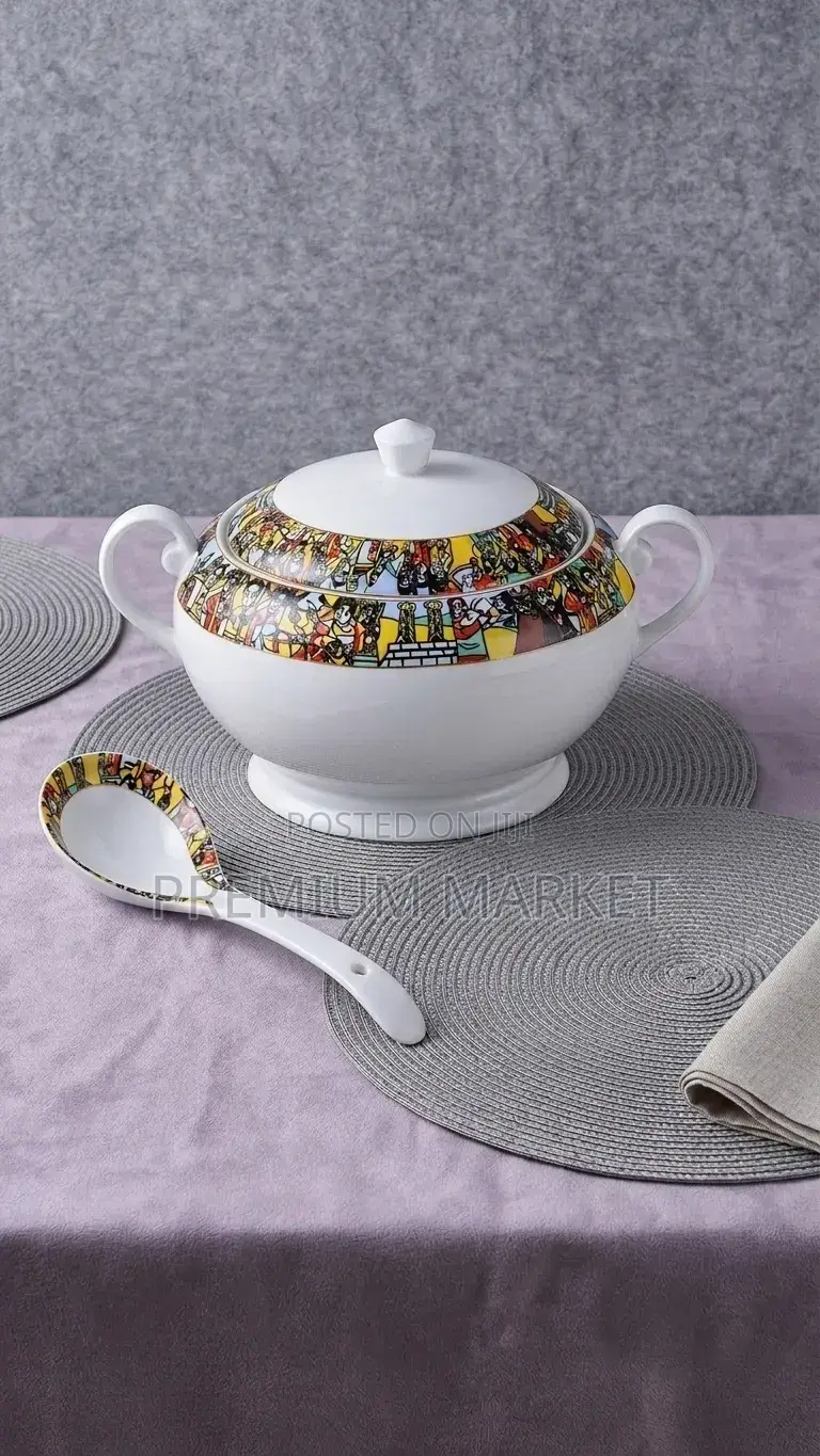 Saba Soup Serving Pot ሳባ ባለ ክዳን ጭልፋ ያለዉ የወጥ ማቅረቢያ