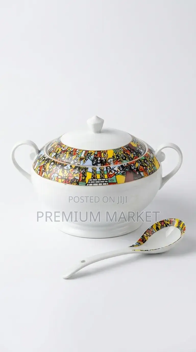 Saba Soup Serving Pot ሳባ ባለ ክዳን ጭልፋ ያለዉ የወጥ ማቅረቢያ