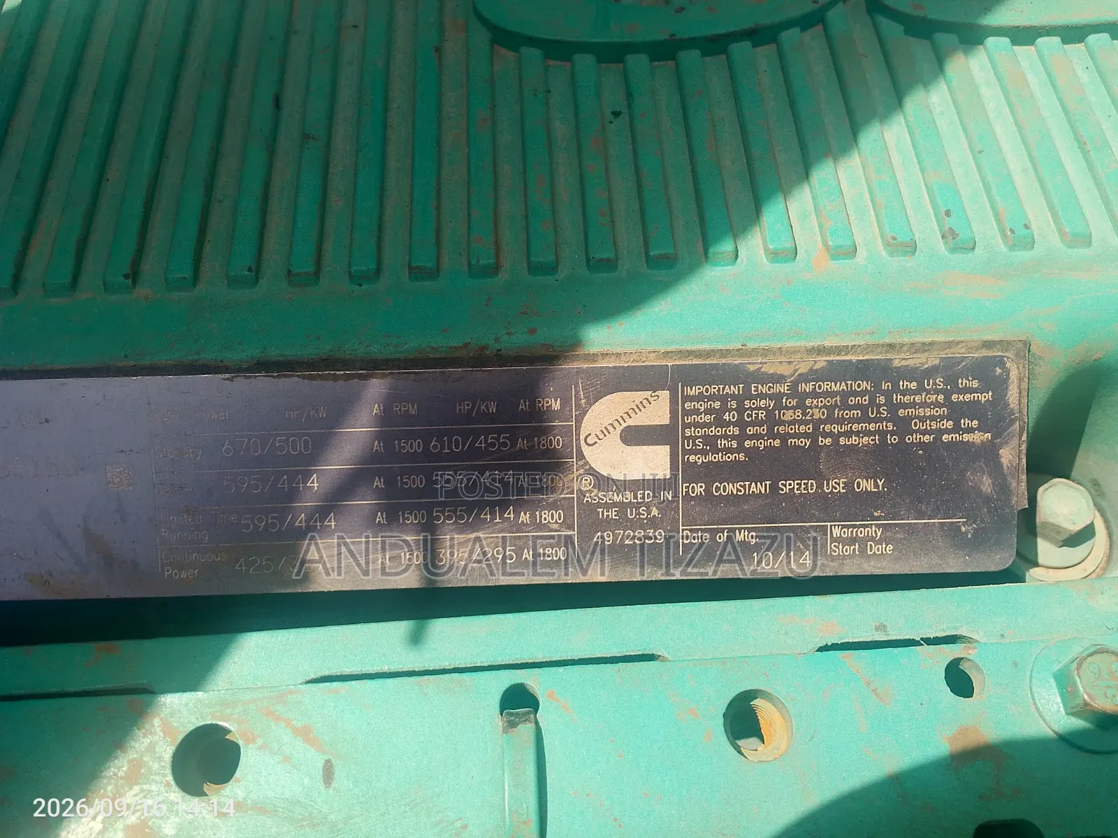 Cummins Qsx15 400 Kw Diesel Generator for Sale