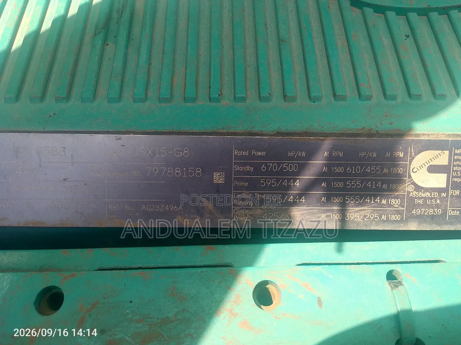 Cummins Qsx15 400 Kw Diesel Generator for Sale