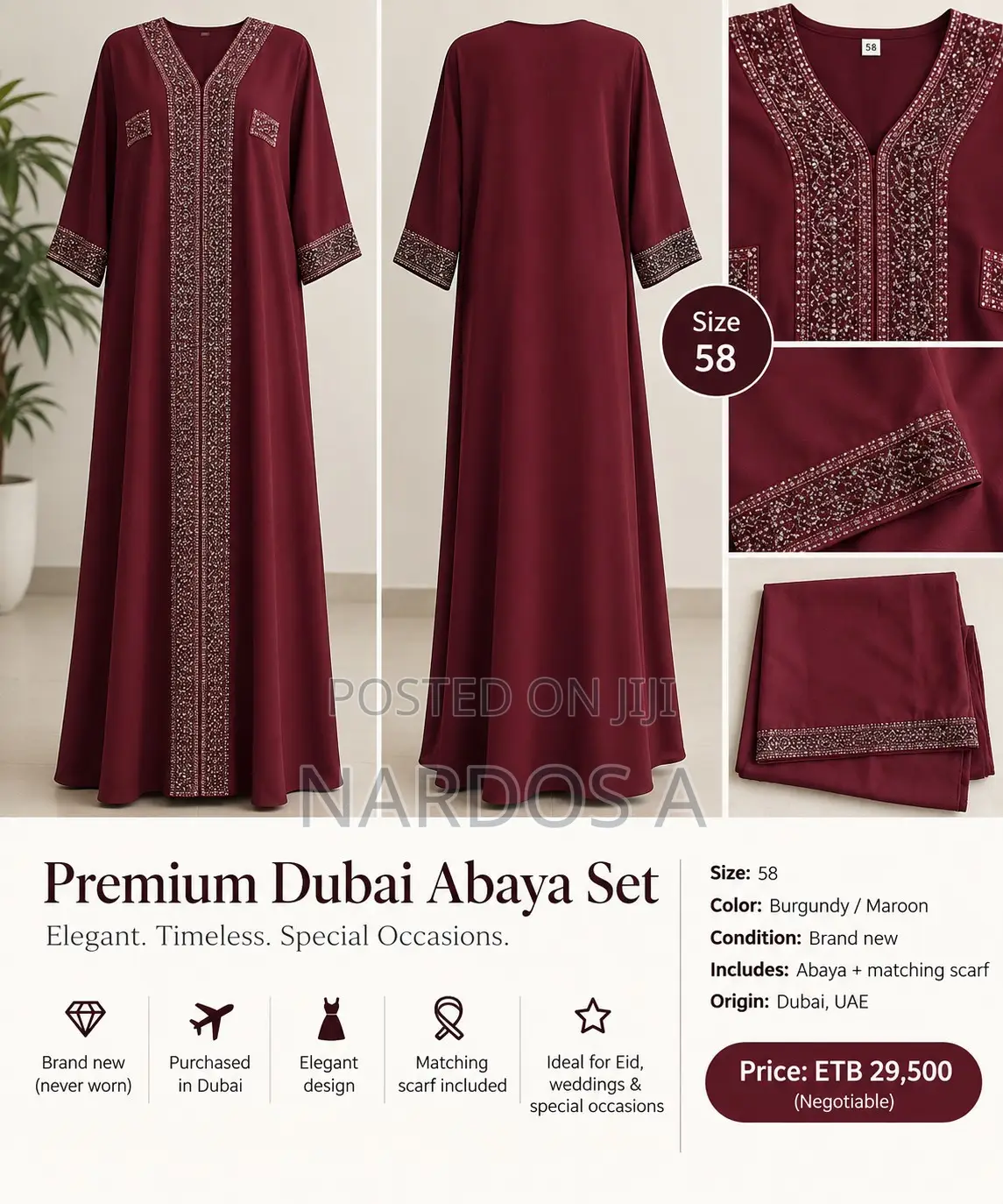 Burgundy Dubai Abaya – Size 58
