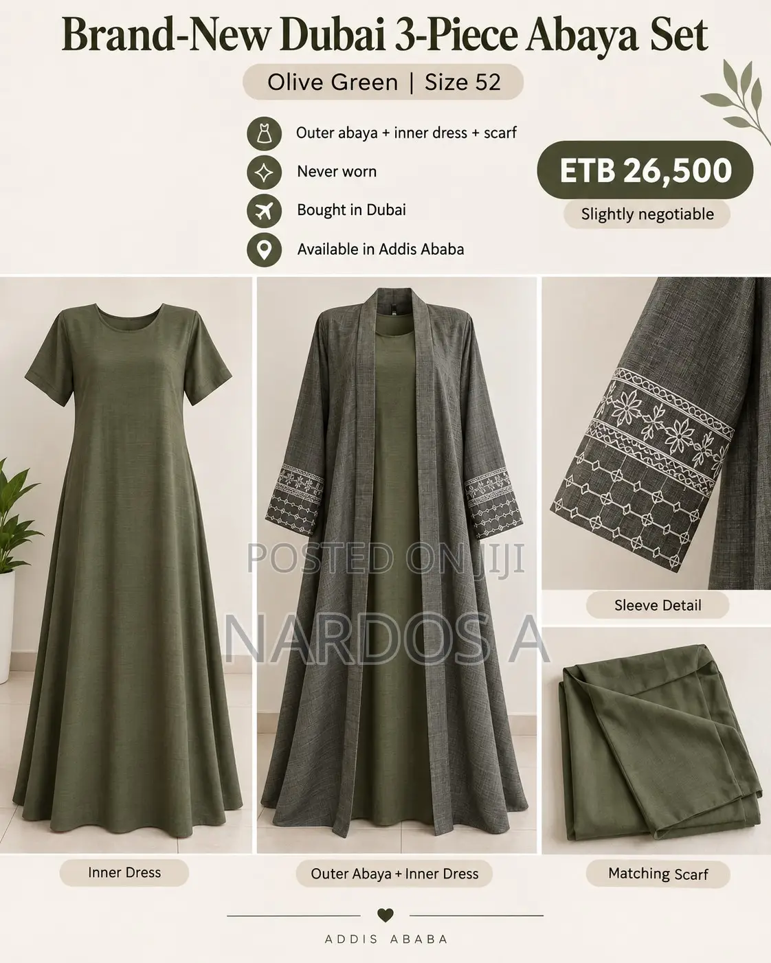 Olive Green Dubai 3-Piece Set – Size 52