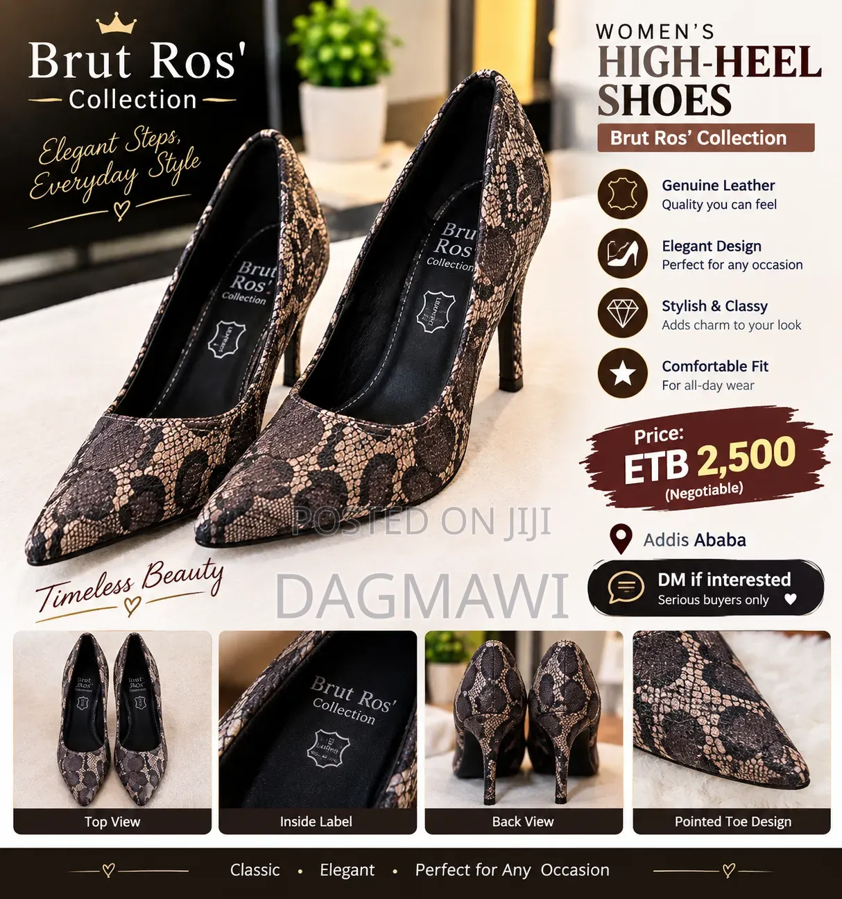 Elegant Leather High-Heel Shoes – Brut Ros’ Collection