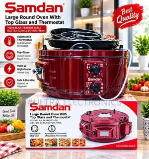 Samdan Large Round Oven – 1900W በቤትዎ ውስጥ ፒዛ፣ ዳቦ፣ ኬክ፣ ዶሮ፣ ስጋ