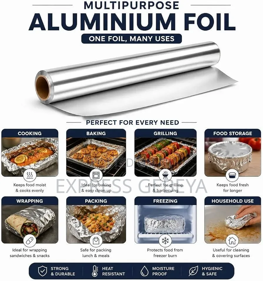 100M Aluminium Foil የተለያዩ ምግቦችን ለማብሰል እና የቴክ አዌይ ምግቦችን መጠቅለያ