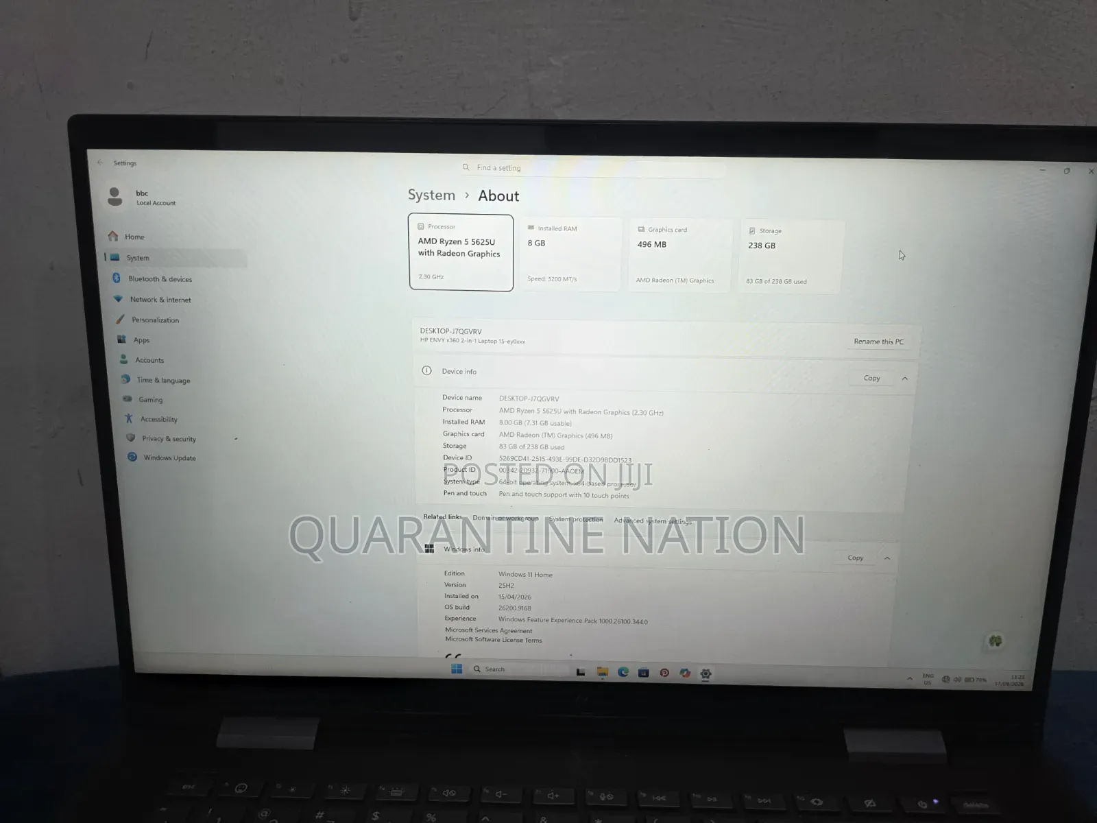 Laptop HP Envy x360 8GB AMD Ryzen 5 SSD 256GB