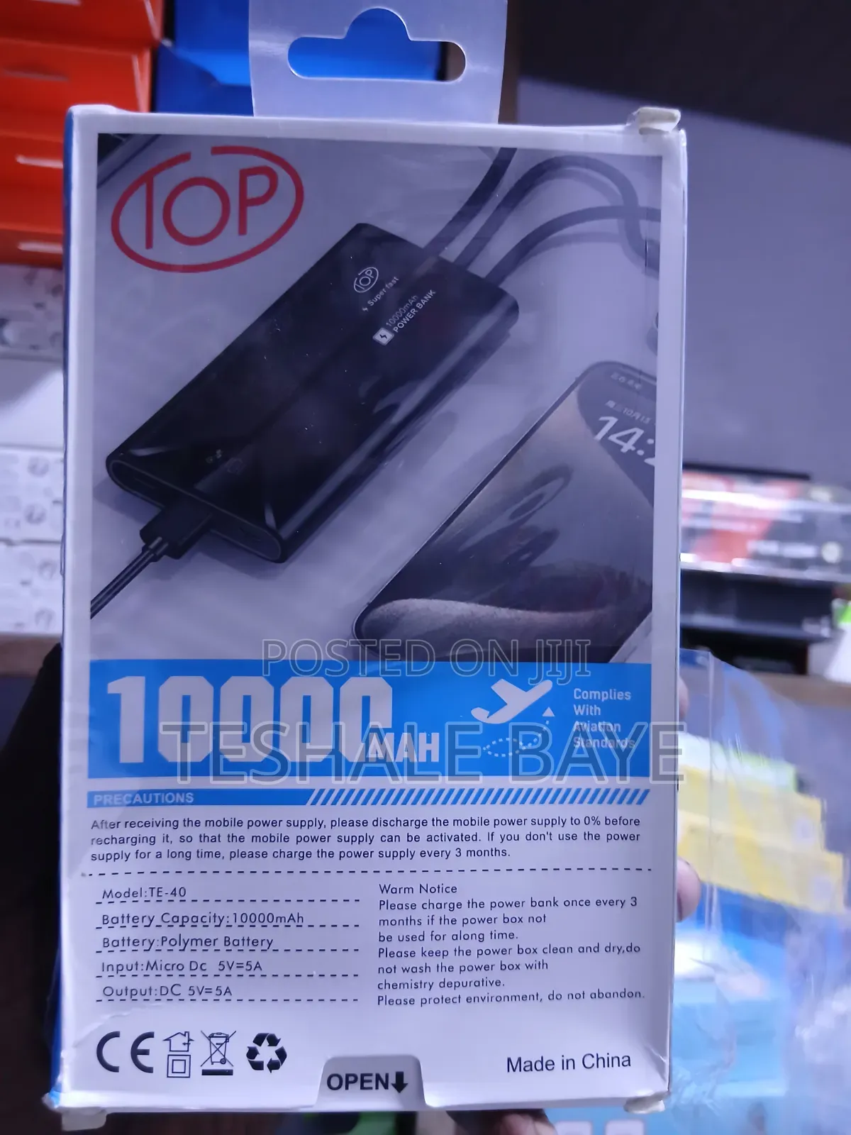 TOP TE-40 10000mAh ፓወር ባንክ (Power Bank) 