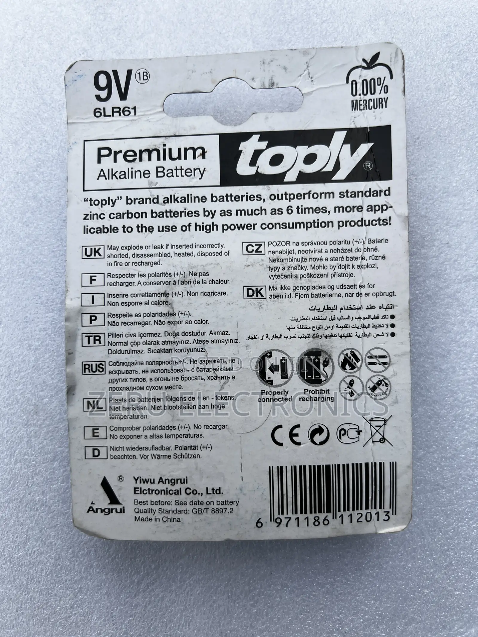 Toply Superior Alkaline 9v Battery 6LR61