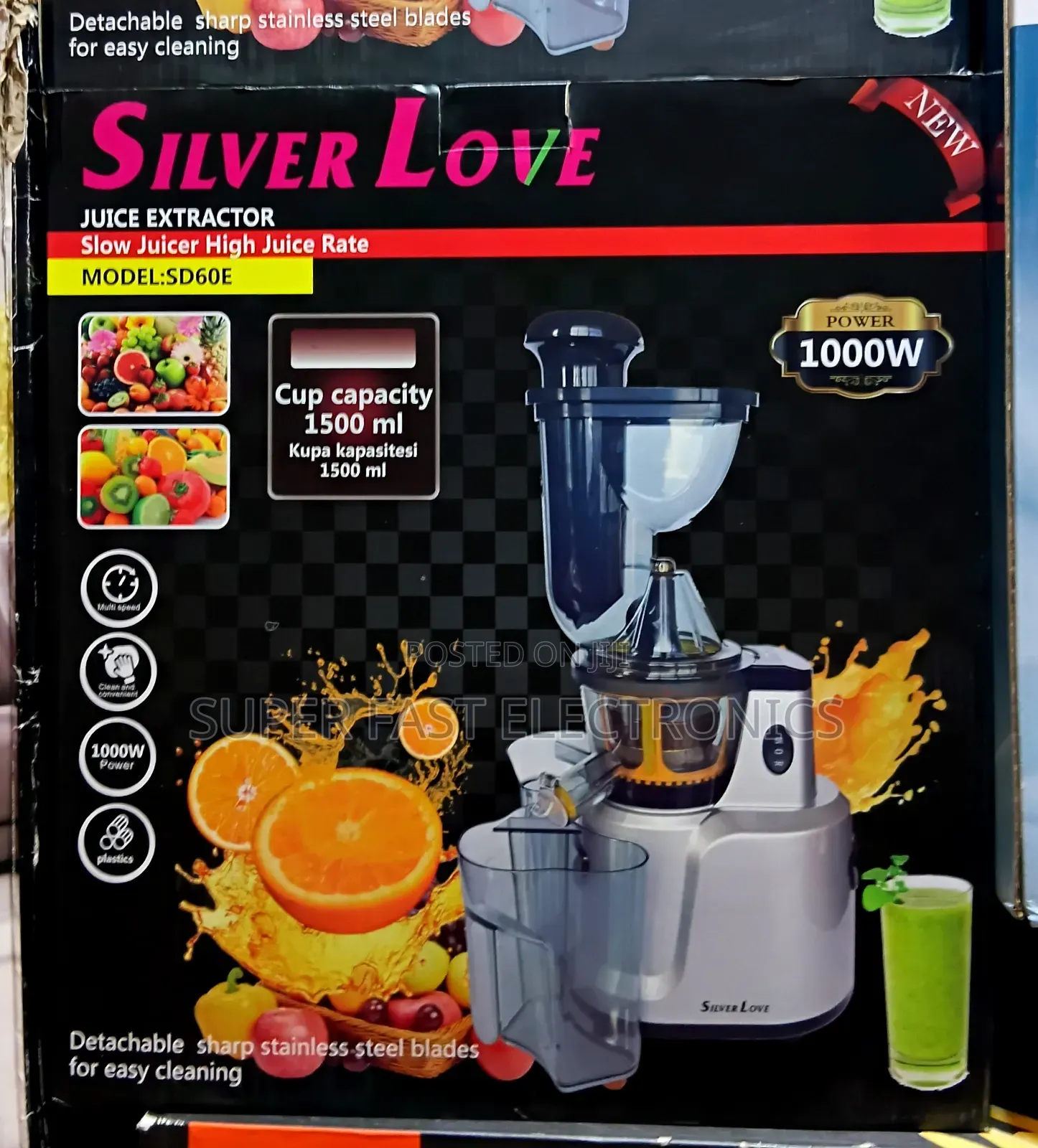 Silver Love Slow Juicer SD60E – 1000W Juice Extractor, 1500ml Capacity
