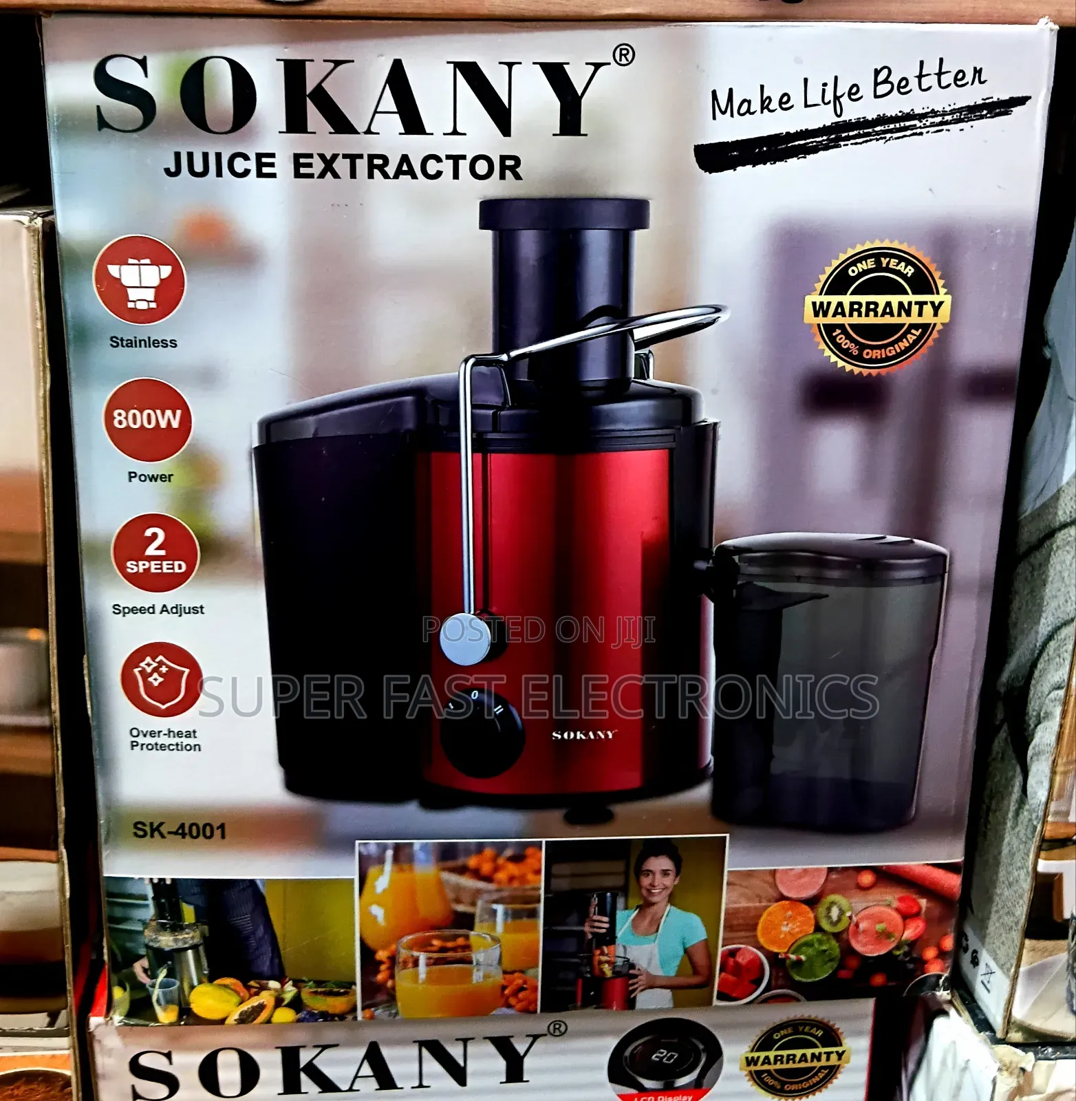 SOKANY Juice Extractor SK-4001 – 800W Stainless Steel Juicer, 2-Speed