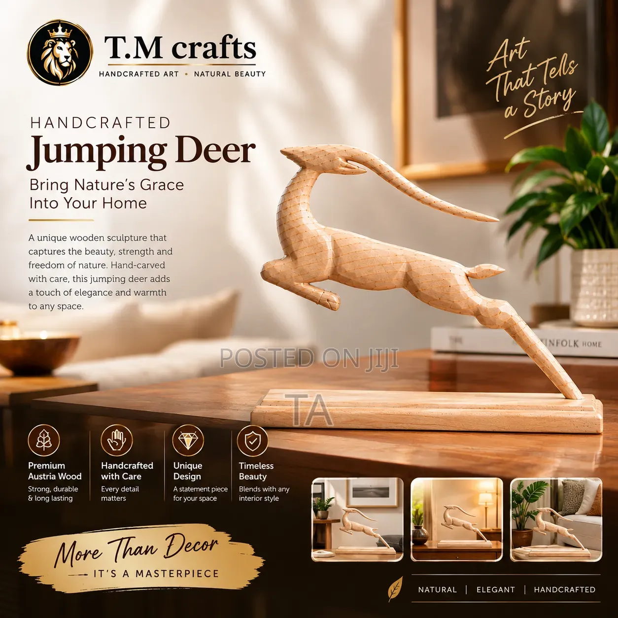 Handcrafted Jumping Deer Sculpture ቅርፃቅርፅ ቅርጻ ቅርጽ ቤት ሜድመቂያ