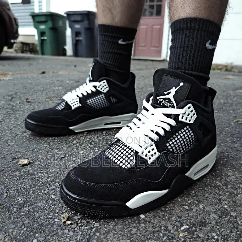 Jordan 4 Black White Sneakers – Classic Streetwear Style